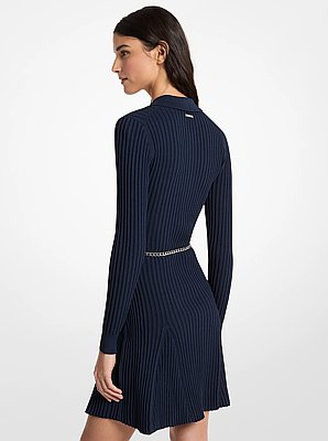 Ribbed Viscose Belted Polo Dress