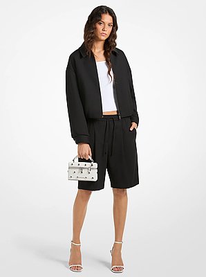 Stretch Wool Blend Twill Bomber Jacket