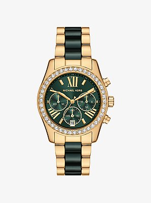 Lexington Pav&eacute; Gold-Tone and Ceramic Watch