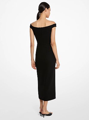 Stretch Boucl&eacute; Crepe Off-The-Shoulder Sheath Dress