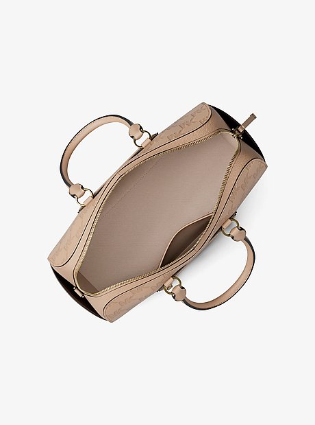 Jet Set Travel Medium Logo Embossed Leather Duffel Crossbody Bag