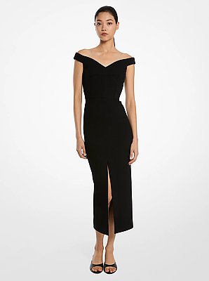 Stretch Boucl&eacute; Crepe Off-The-Shoulder Sheath Dress