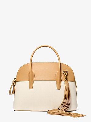 Bolso satchel Kaitlin grande de piel y lona