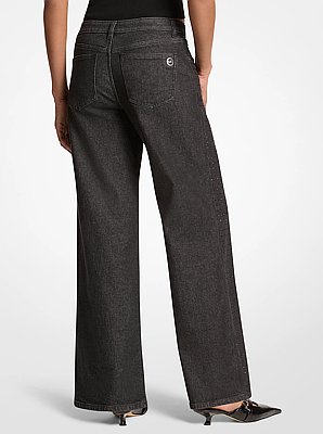 Studded Stretch Denim Wide-Leg Jeans
