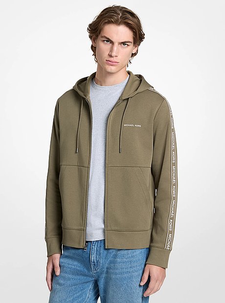 Logo Tape Cotton Blend Zip-Up Hoodie