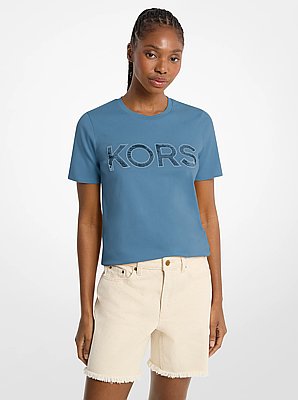 Sequined Logo Cotton T-Shirt