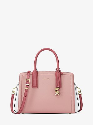 Laila Medium Color-Block Pebbled Leather Satchel