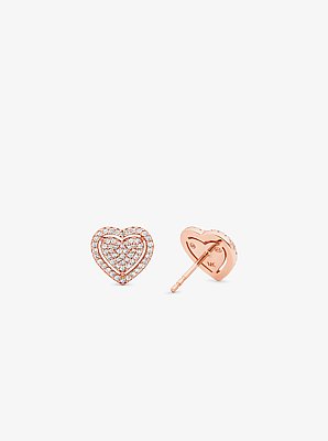 Precious Metal-Plated Sterling Silver Pav&eacute; Heart Earrings