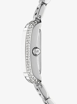 Coffret cadeau petite montre Emery argent&eacute;e &agrave; pierres pav&eacute;es et bijoux