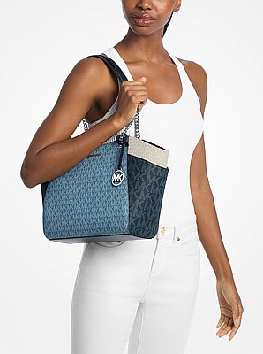 Jet Set Large Color-Block Signature Logo Shoulder Bag