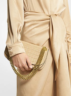 Christie Mini Crocodile Embossed Leather Envelope Bag