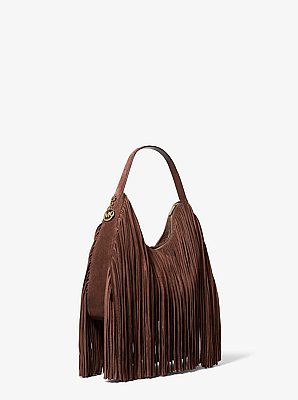 Bolso de hombro hobo Nayla mediano de gamuza con flecos