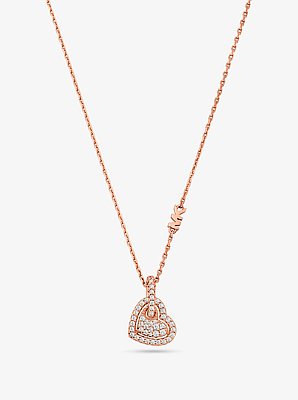 Collana con cuore in argento sterling placcato in metallo prezioso e pav&eacute;