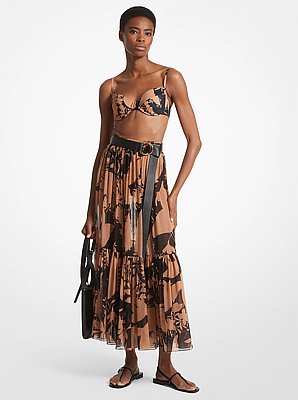 Shadow Floral Silk Chiffon Tiered Skirt