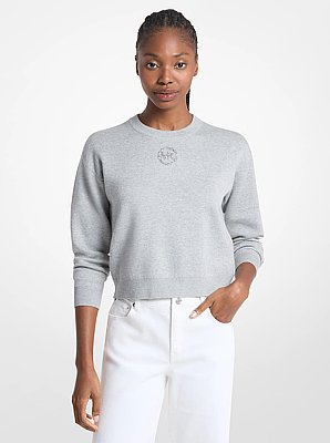 Embellished Logo Cotton Blend Sweater