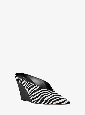 Xandra Zebra Print Calf Hair Wedge Mule