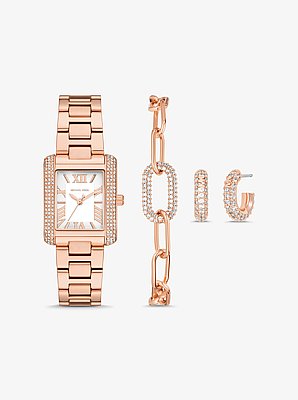 Sieradencadeauset met petite ros&eacute;goudkleurig horloge Emery