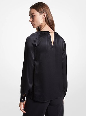 Chain-Link Cutout Charmeuse Blouse