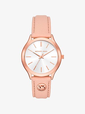 Slim Runway Rose Gold-Tone and Leather Watch