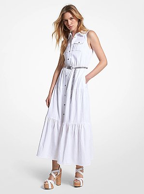 Vestido camisero en mezcla de lino flameado