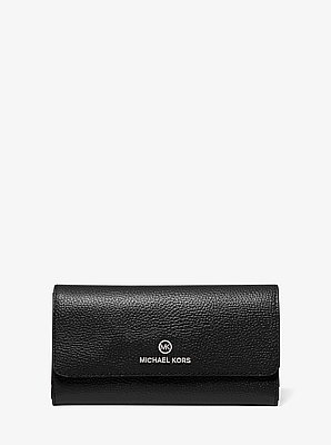 Cartera grande de piel granulada con tres pliegues