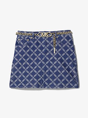 Minifalda de denim con logotipo imperio y cintur&oacute;n