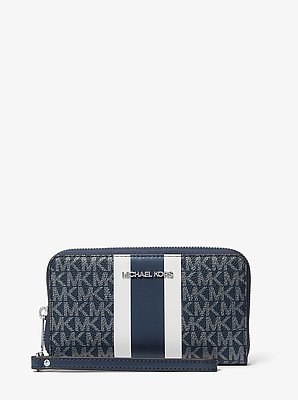 Jet Set Large Metallic Signature Logo Stripe Smartphone Wallet