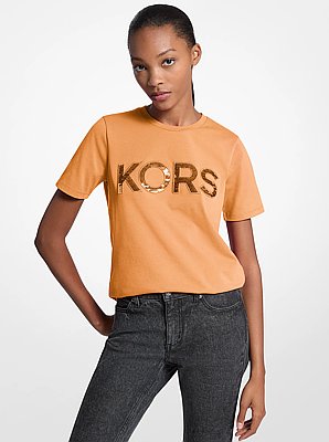 Sequined Logo Cotton T-Shirt