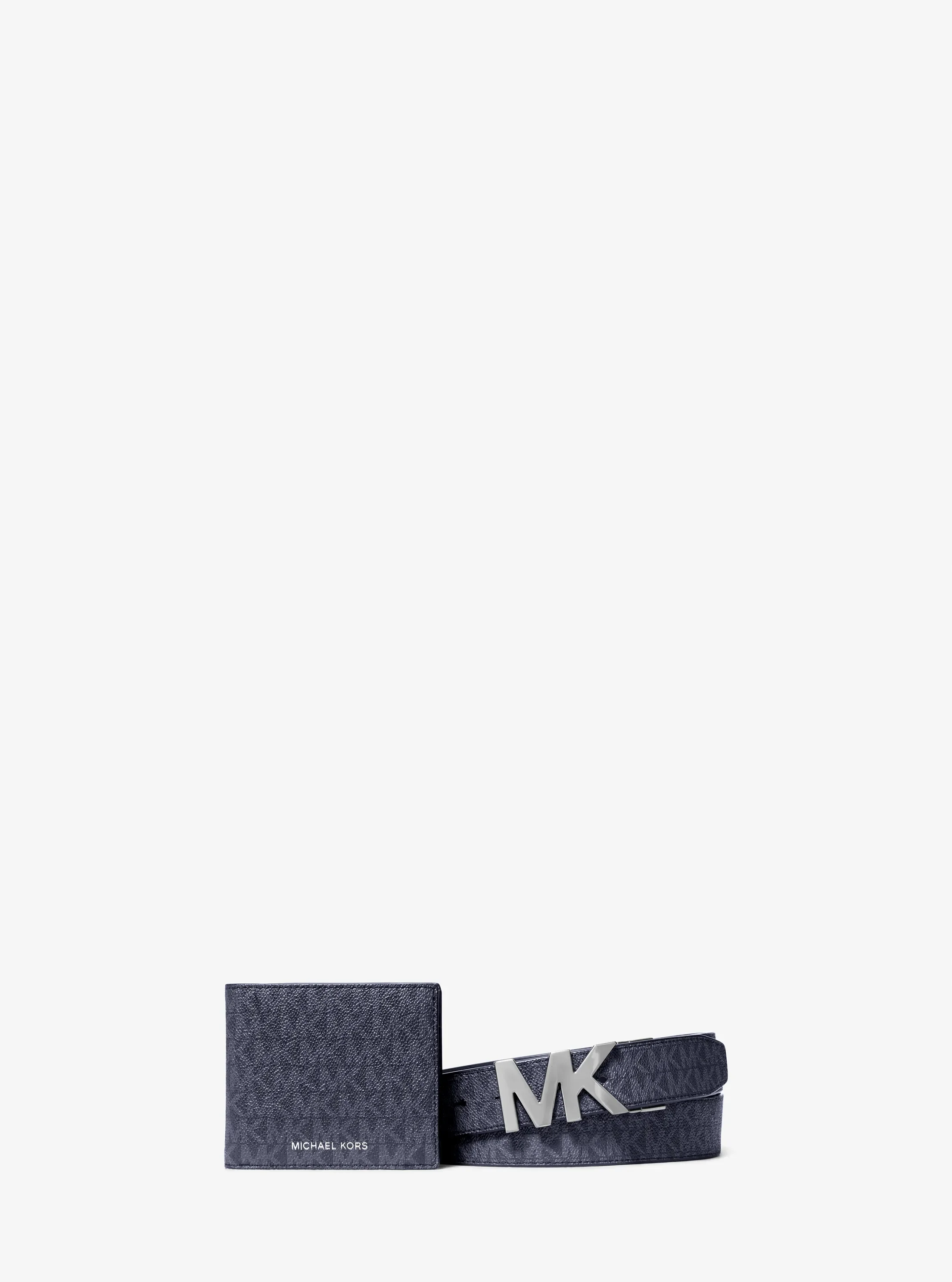 Michael Kors Signature Logo Wallet and Reversible Belt Gift Set, цвет: Admrl/Plblue