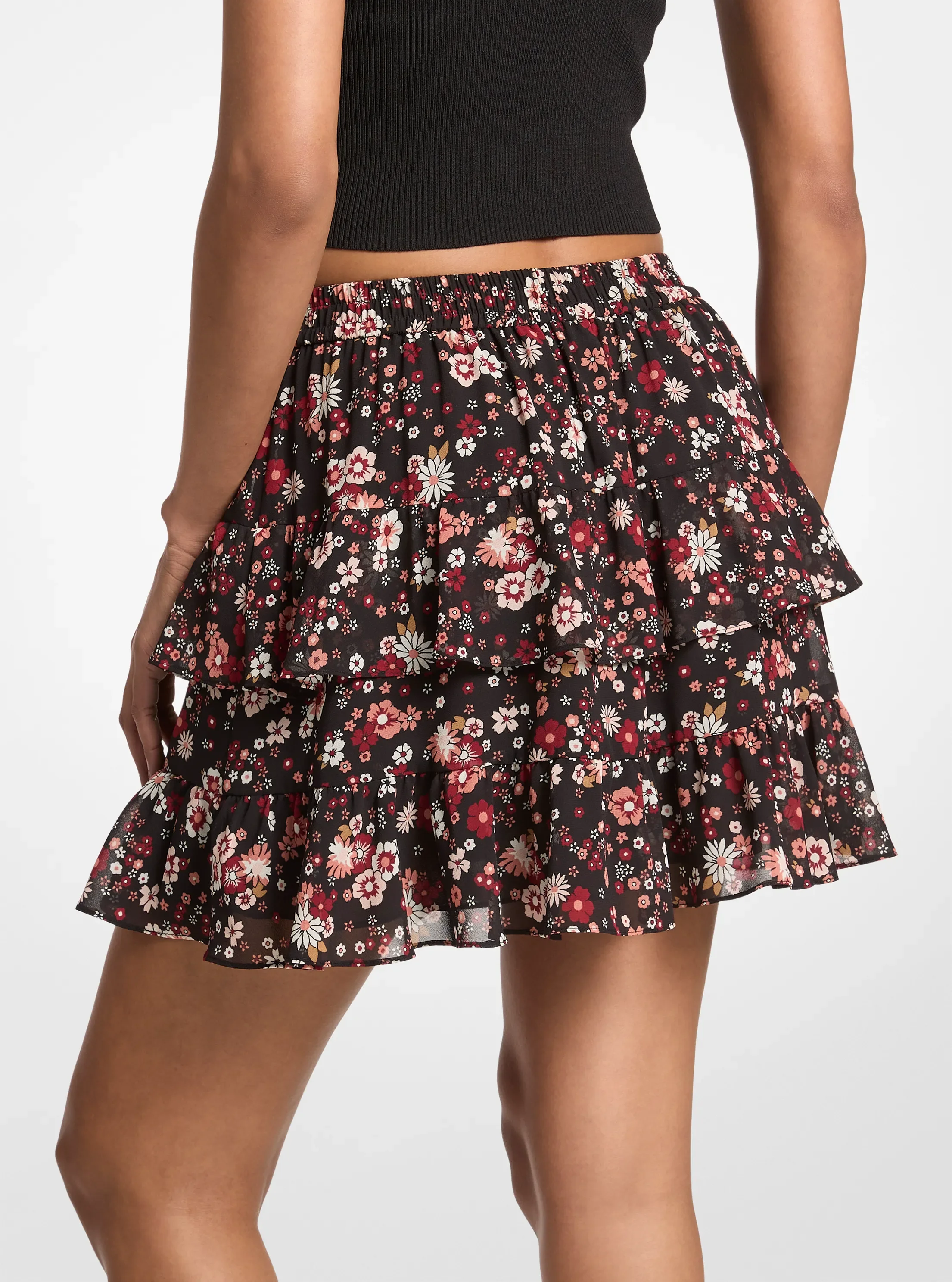 Юбка Michael Kors Floral Print Georgette, цвет: Чёрный — фото 2
