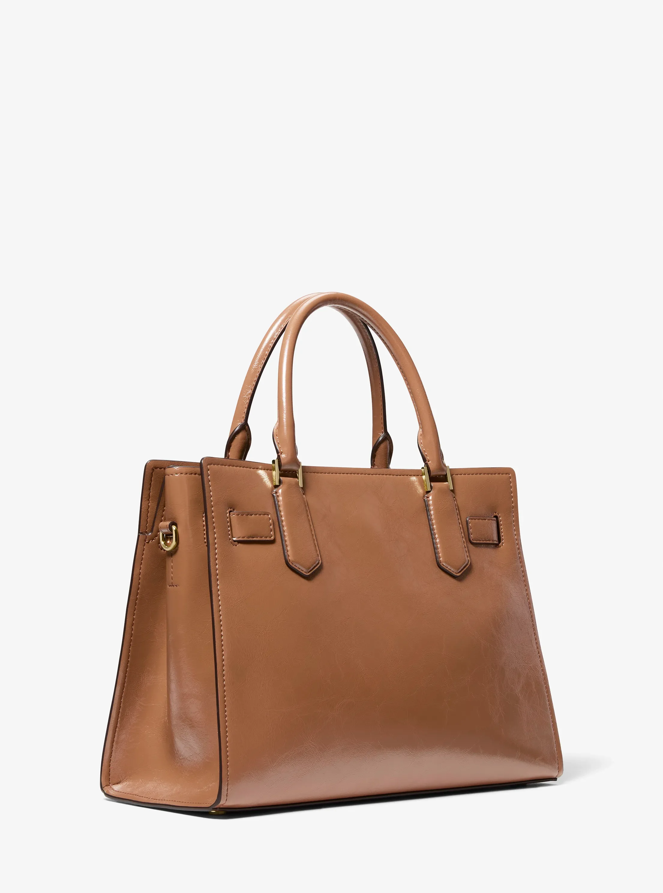 Женская сумка Michael Kors Landon Medium Patent Satchel, цвет: Светло-коричневый — фото 3