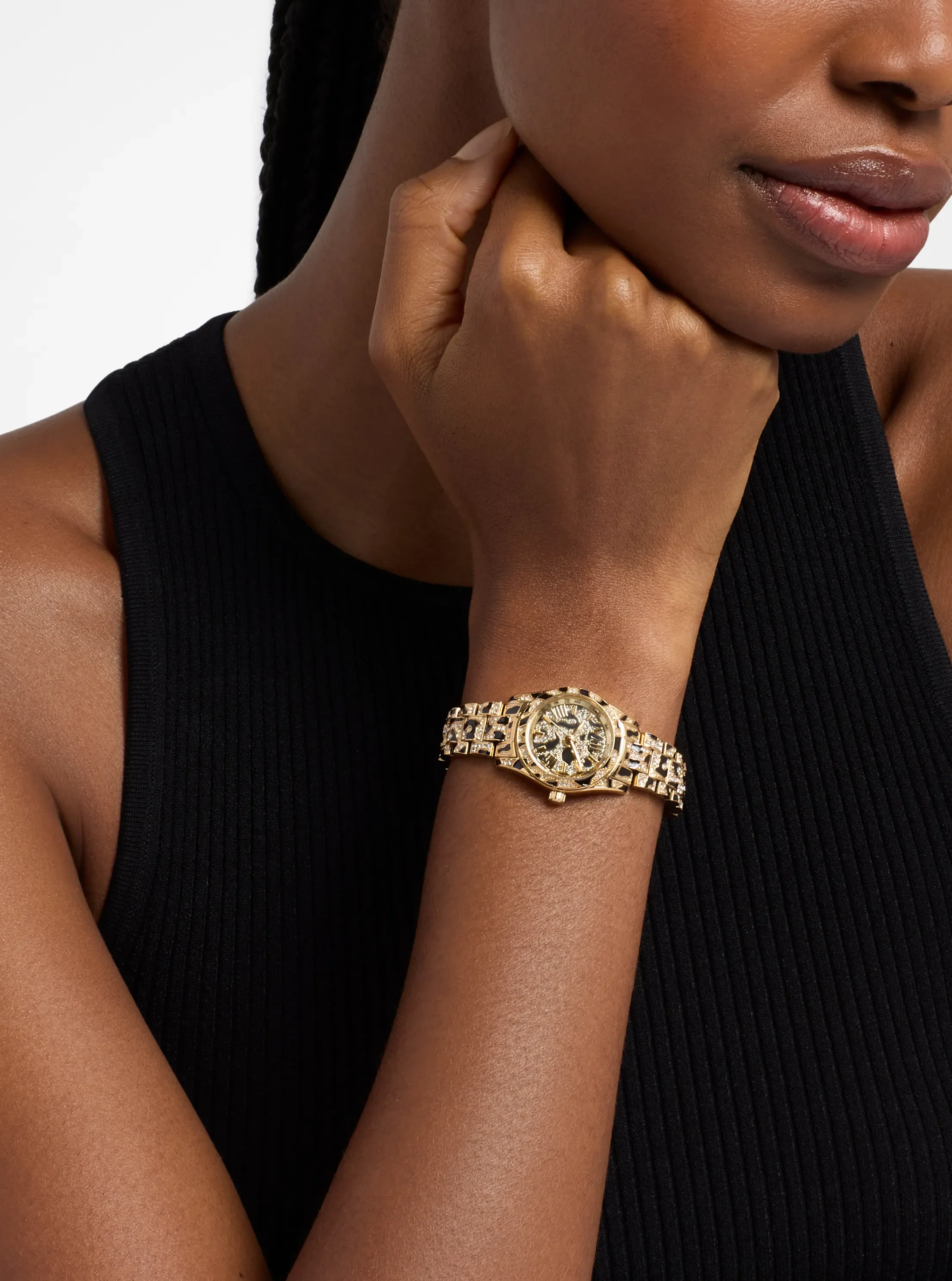 Женские часы Michael Kors Petite Lexington Pavé Animal Print Gold-Tone Watch — фото 4