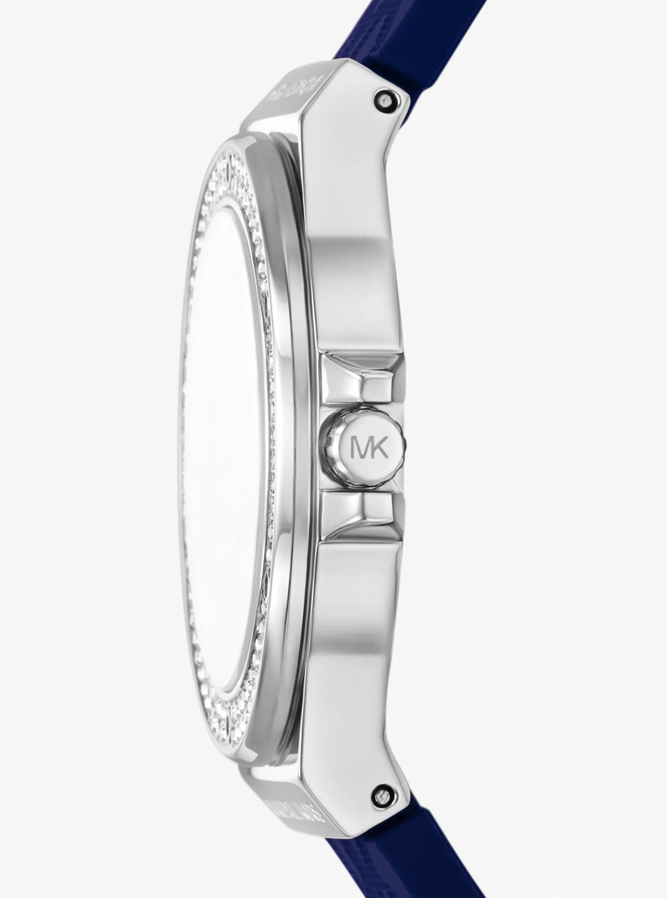 Часы Michael Kors Lennox Pavé Silver-Tone and Logo Silicone Strap Watch, цвет: Тёмно-синий — фото 2