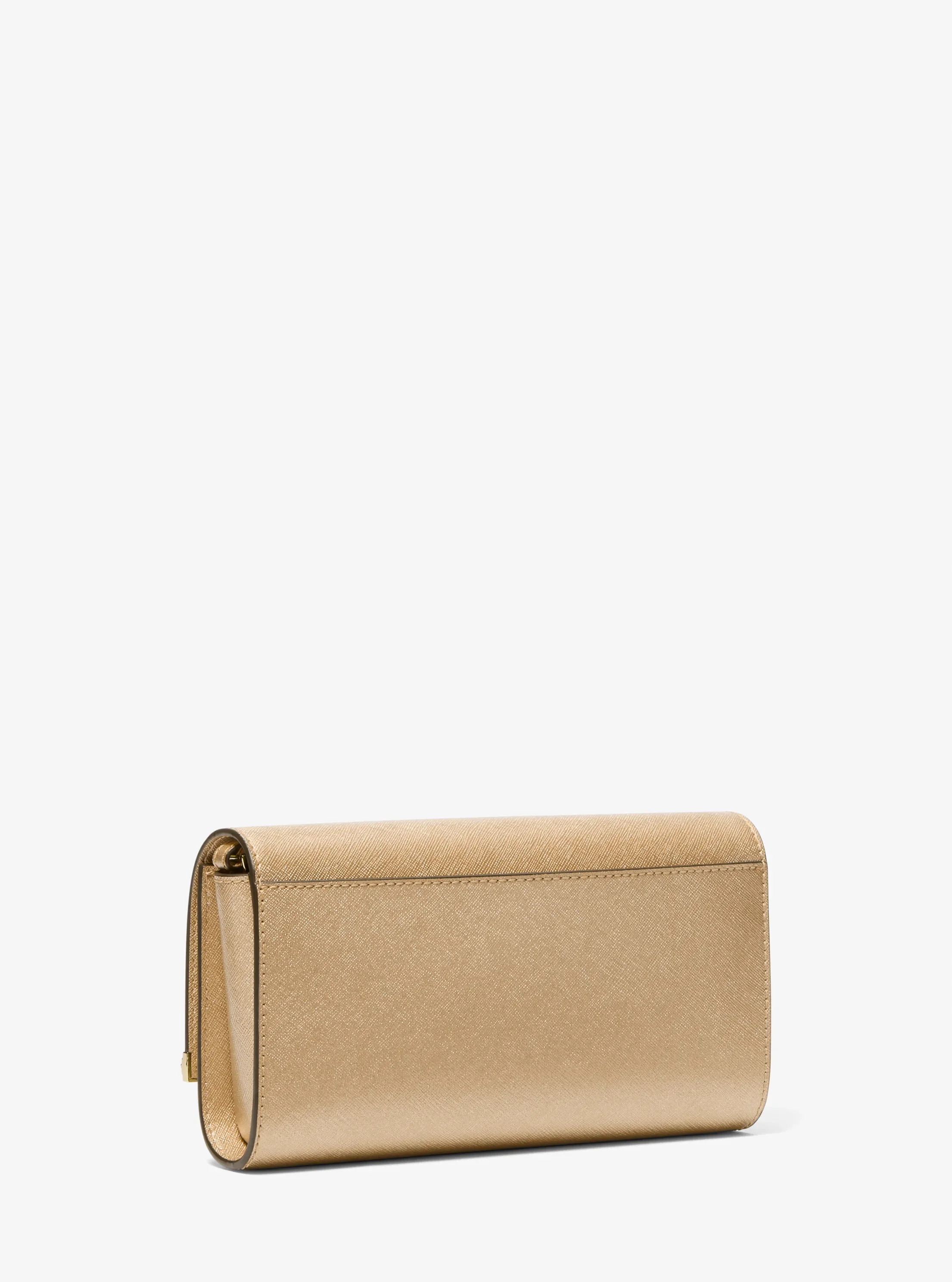 Женский клатч Michael Kors Mona Large Metallic Leather Clutch, цвет: Бледный золотой — фото 3