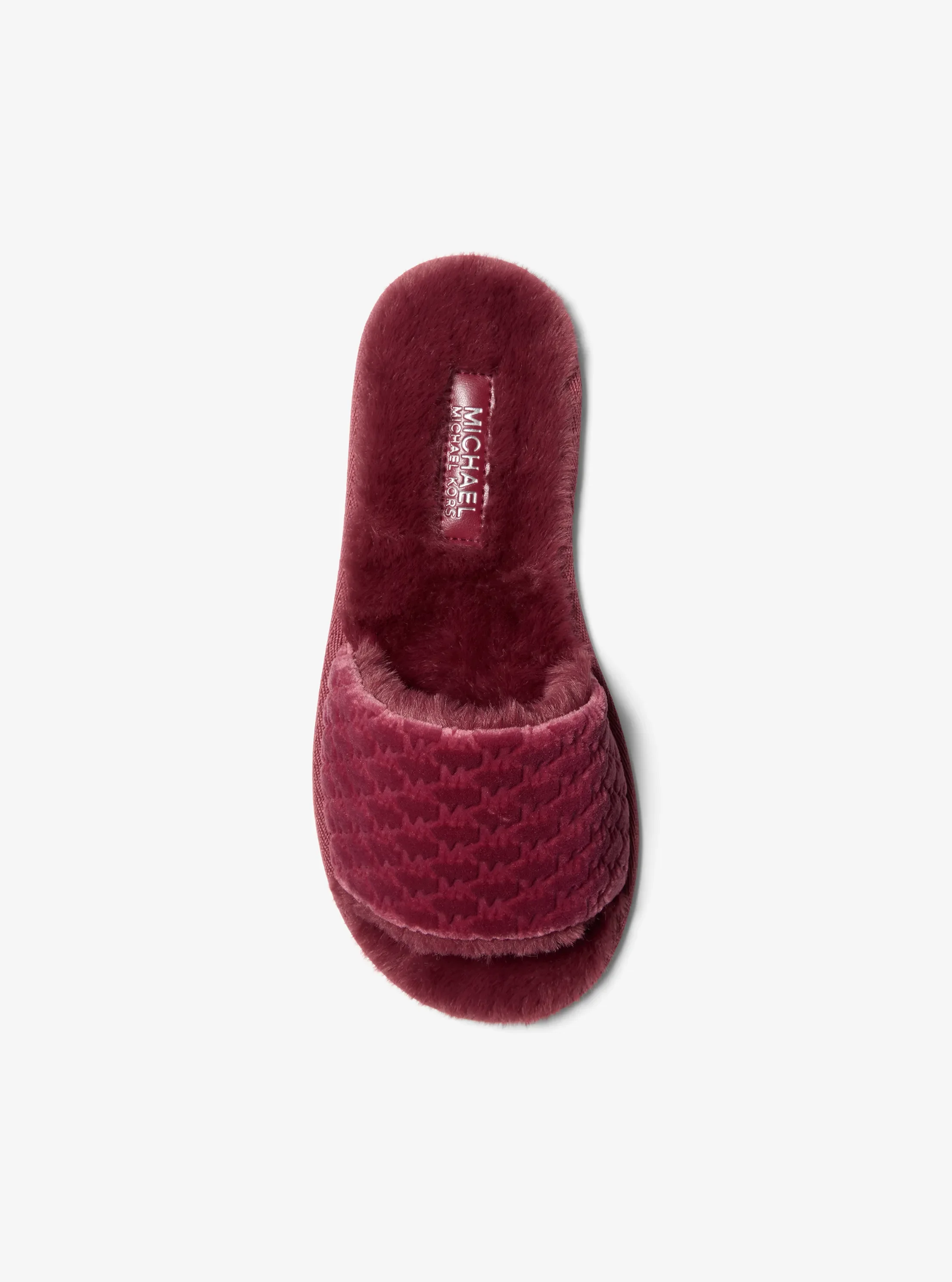 Сандалии Michael Kors Alexis Logo Debossed Velvet Slide Sandal, цвет: Тёмно-бордовый — фото 3