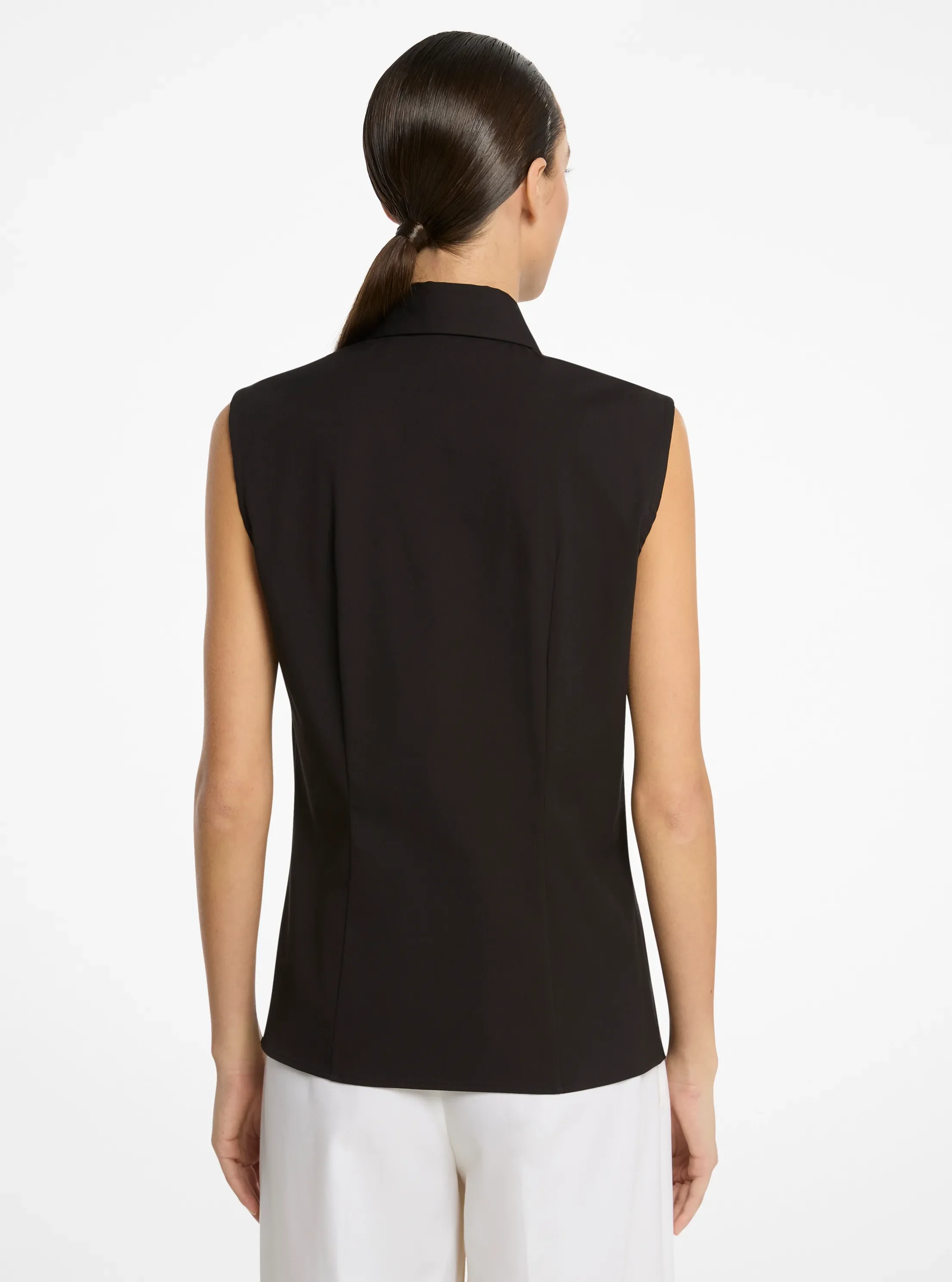 Женская рубашка Michael Kors Hansen Stretch Cotton Poplin Sleeveless Shirt, цвет: Чёрный — фото 2