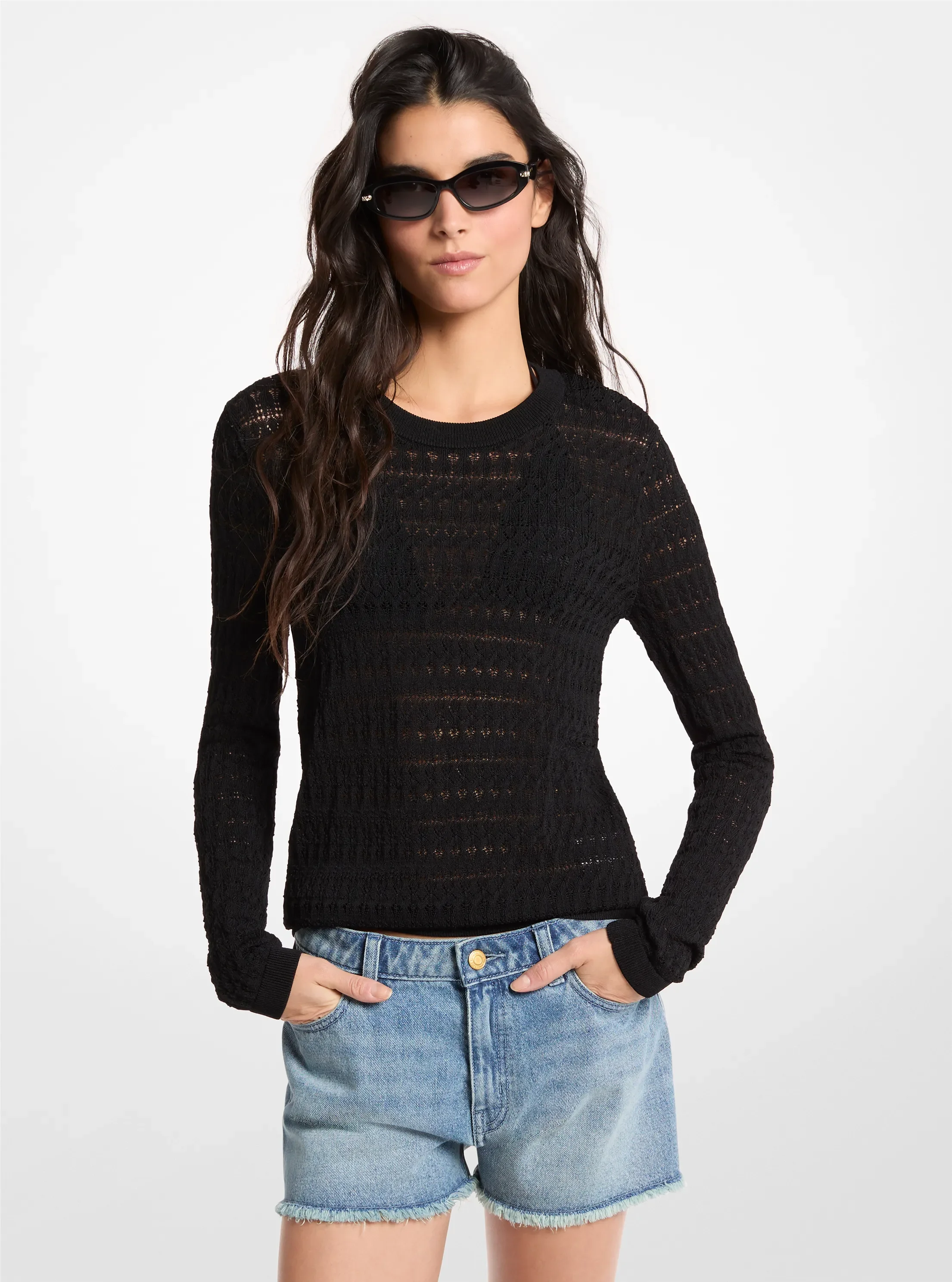 Свитер Michael Kors Pointelle Stretch Knit, цвет: Чёрный