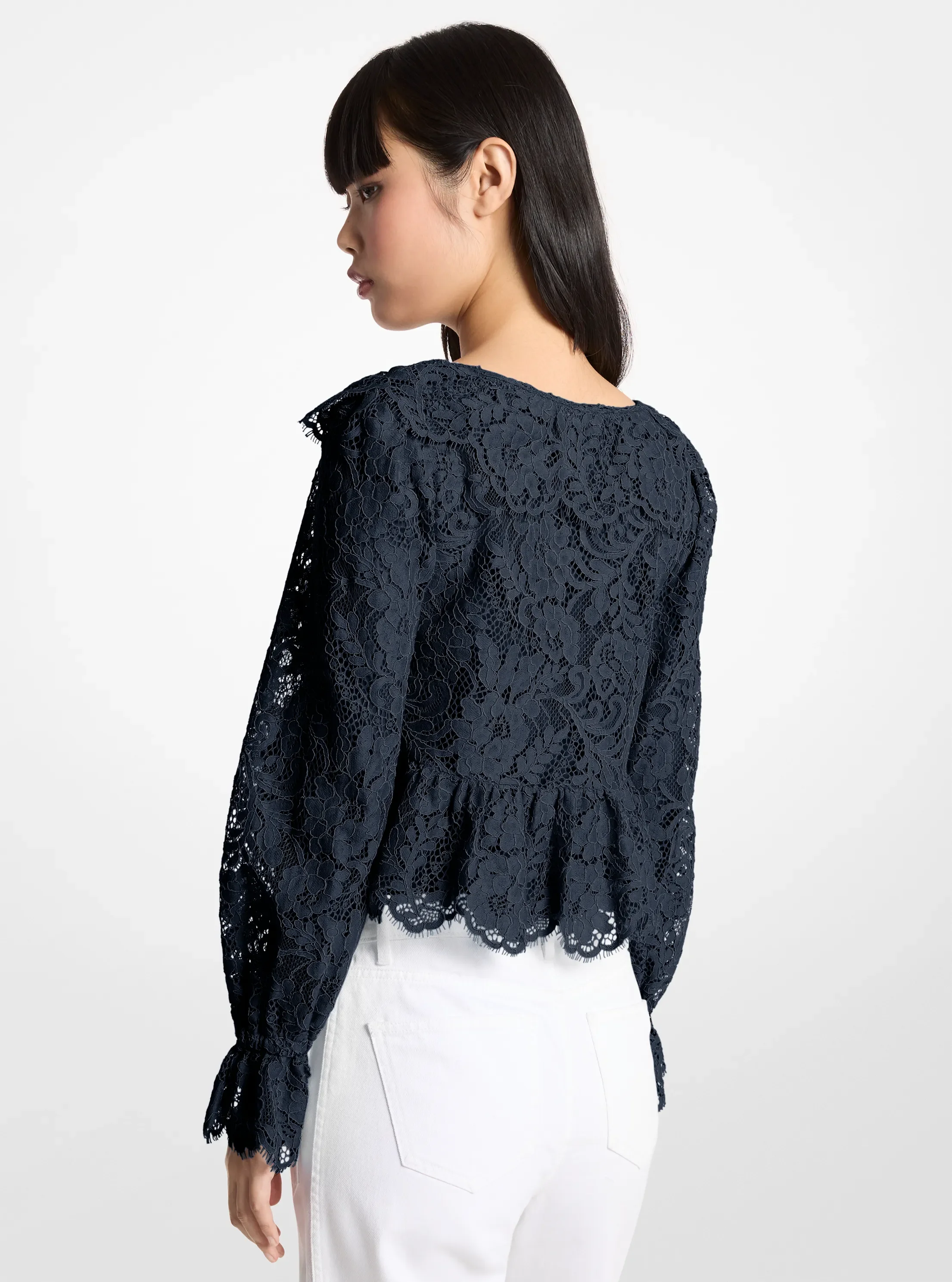 Женская блузка Michael Kors Corded Floral Lace Blouse, цвет: Midnightblue — фото 2