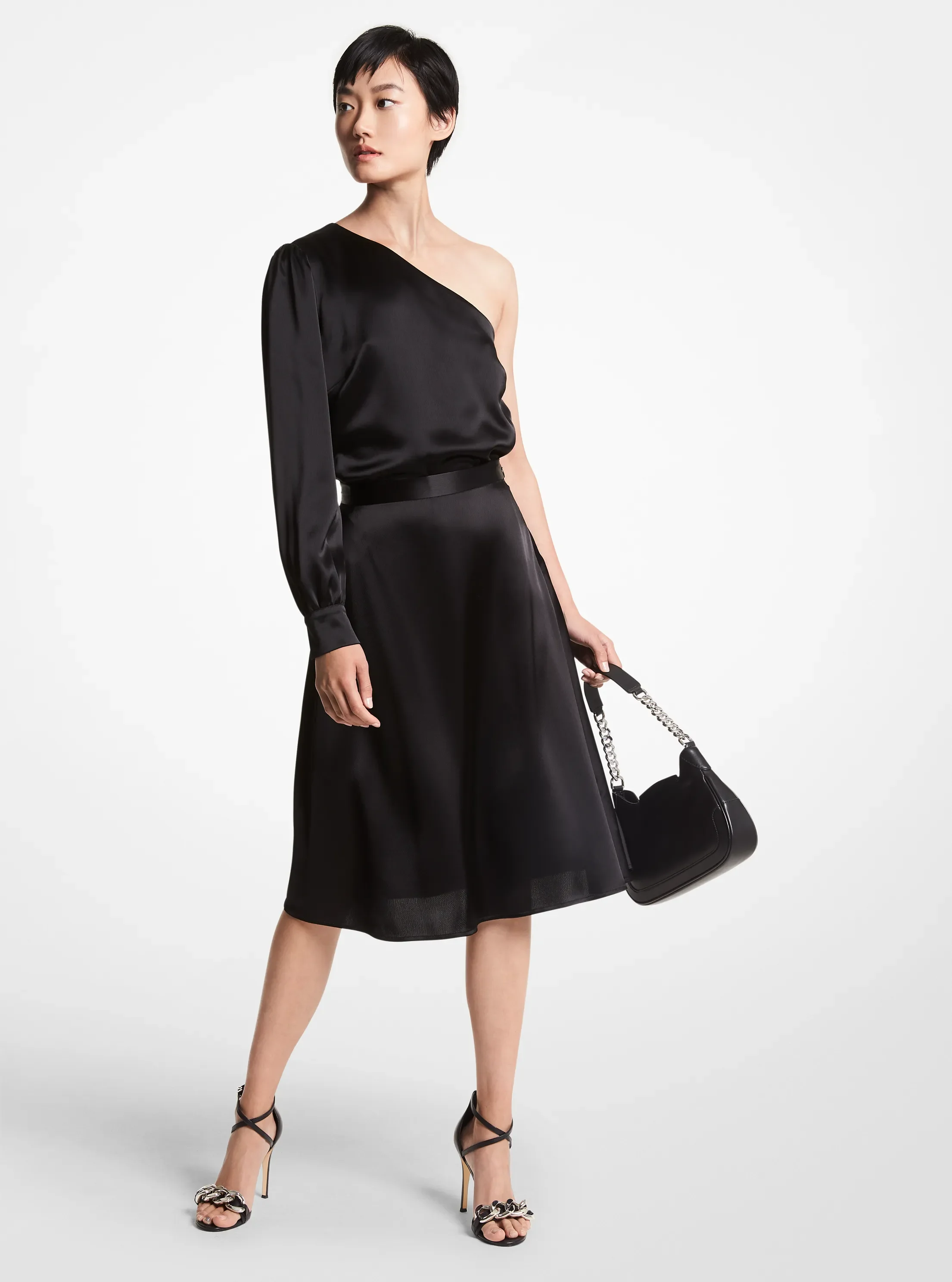 Женский топ Michael Kors Satin One-Shoulder Top, цвет: Чёрный — фото 4