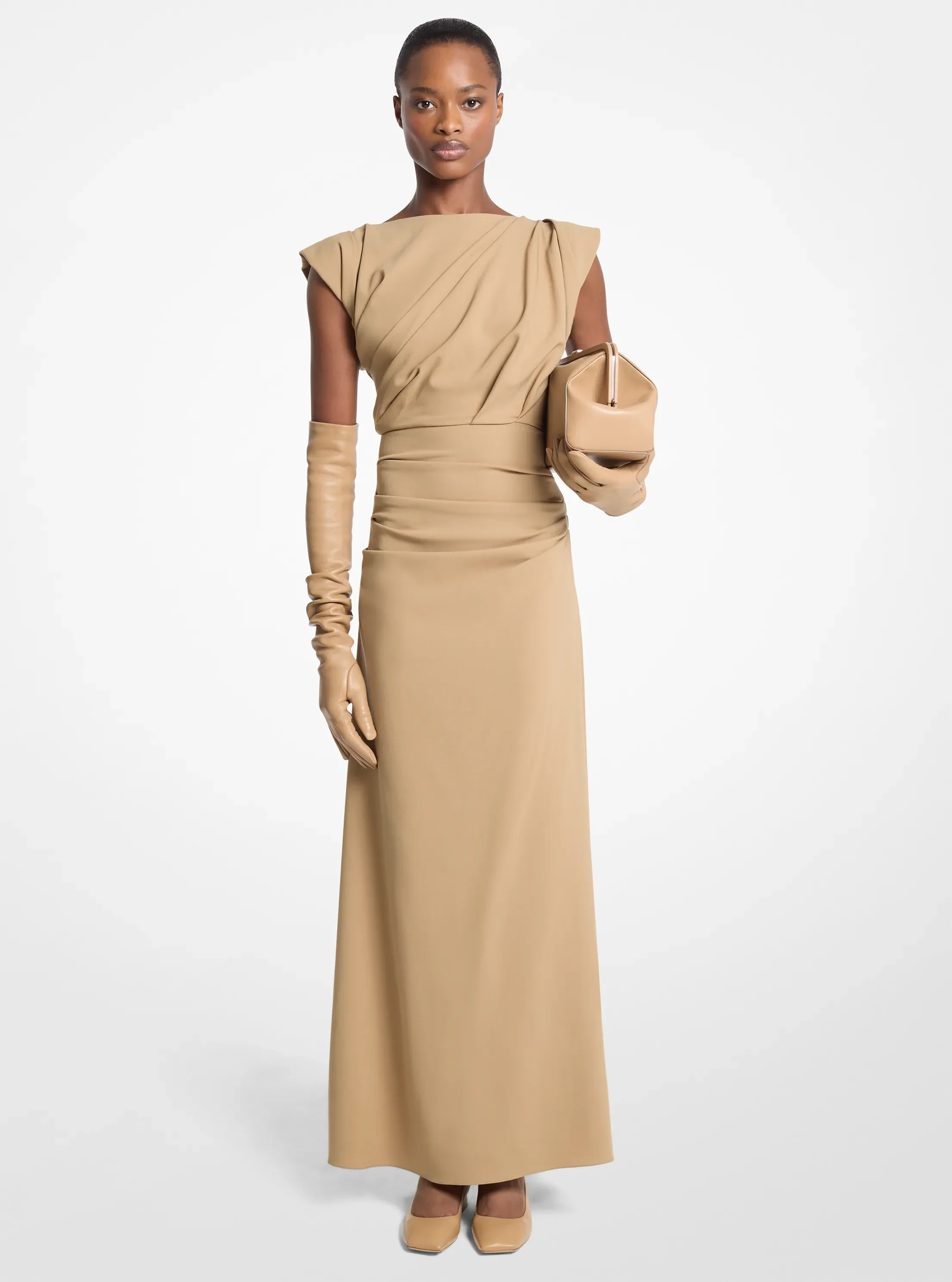 Michael Kors Stretch Wool Crepe Draped Column Gown