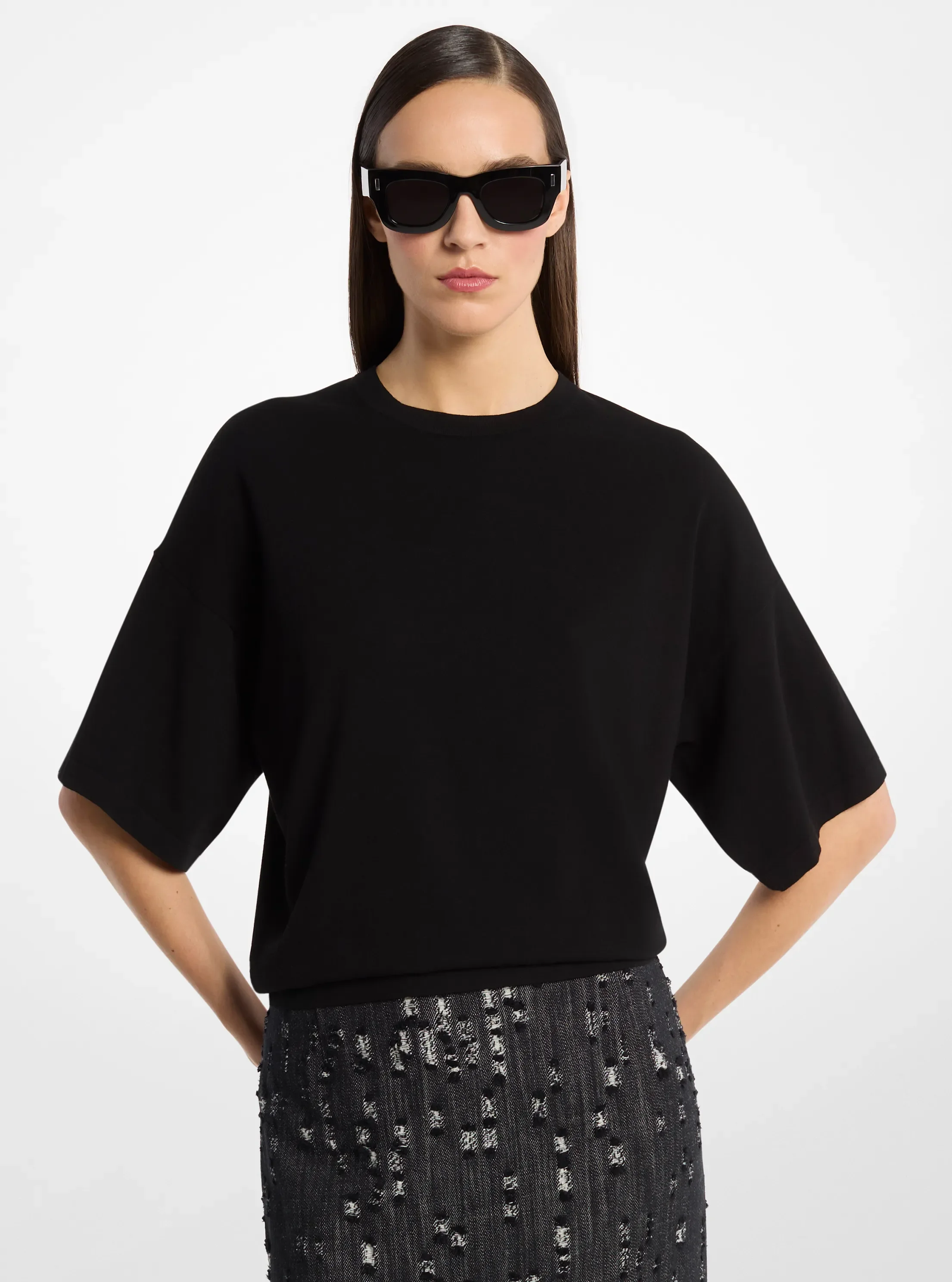 Женская футболка Michael Kors Shaun Stretch Viscose, цвет: Чёрный