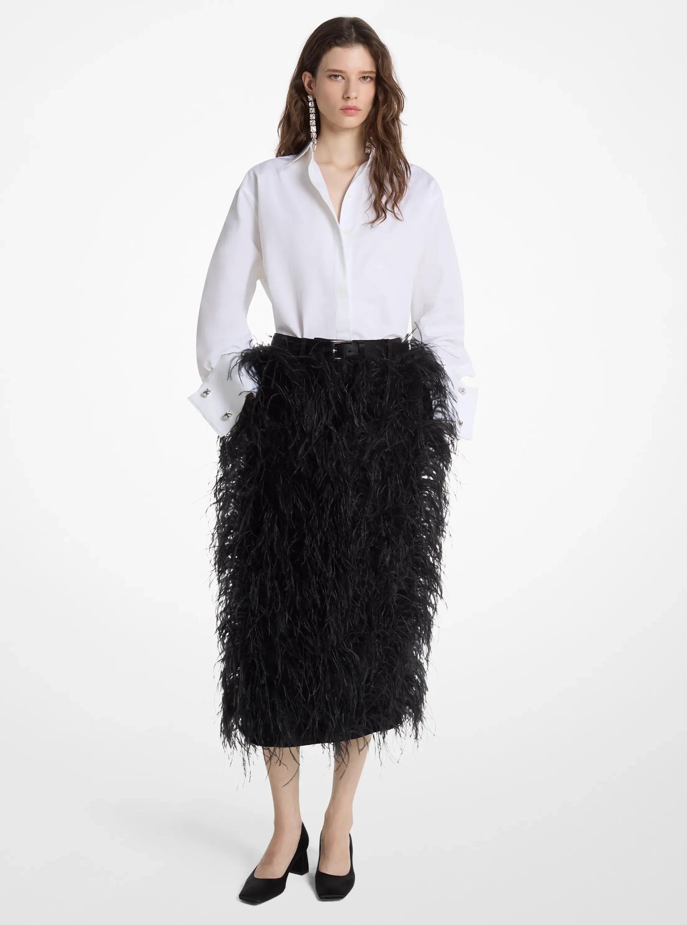 Женские юбки Michael Kors Hand-Embroidered Plume Wool Gabardine Trouser Skirt