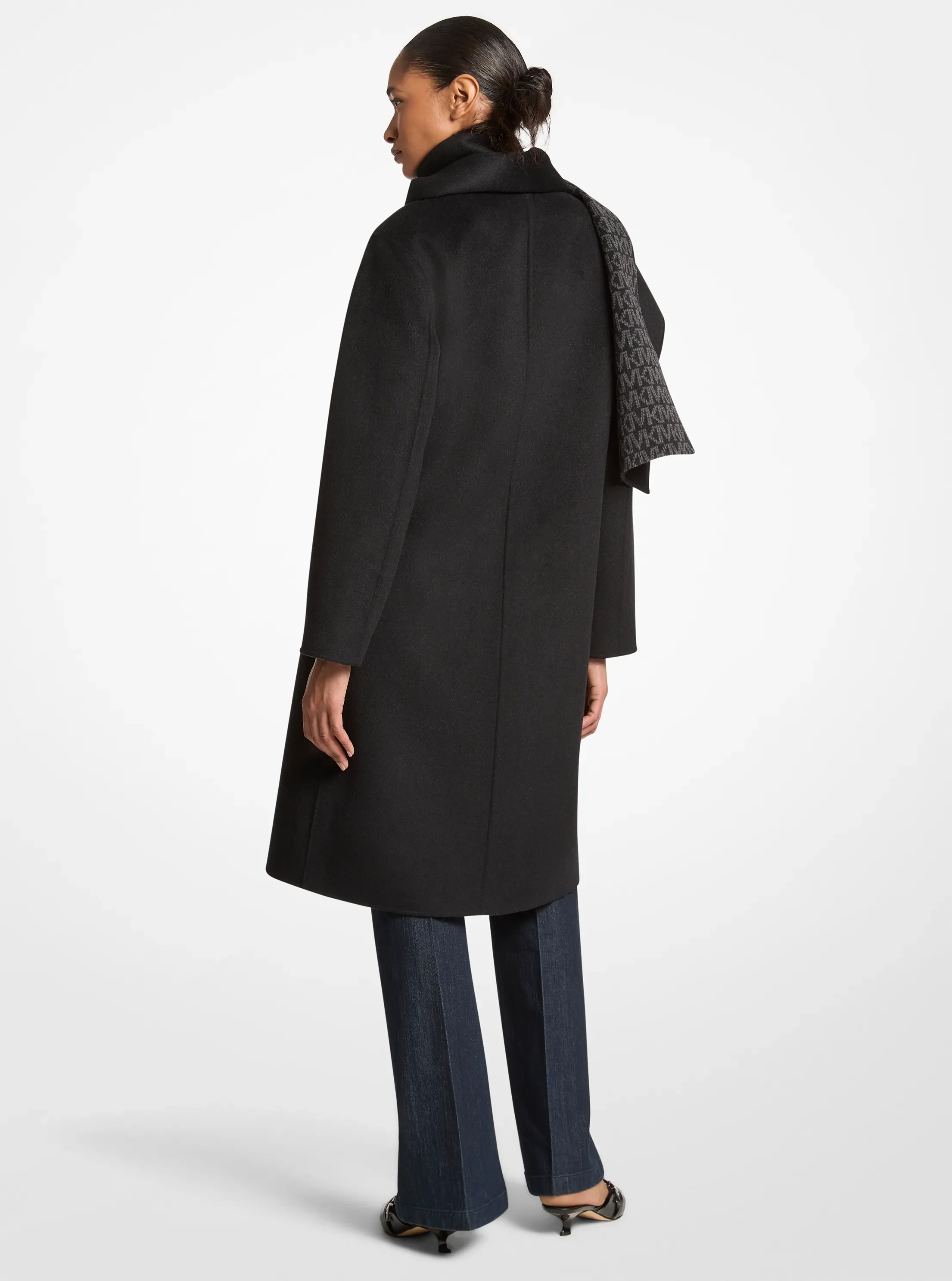 Пальто Michael Kors Wool Blend Wrap Coat With Scarf, цвет: Чёрный — фото 2