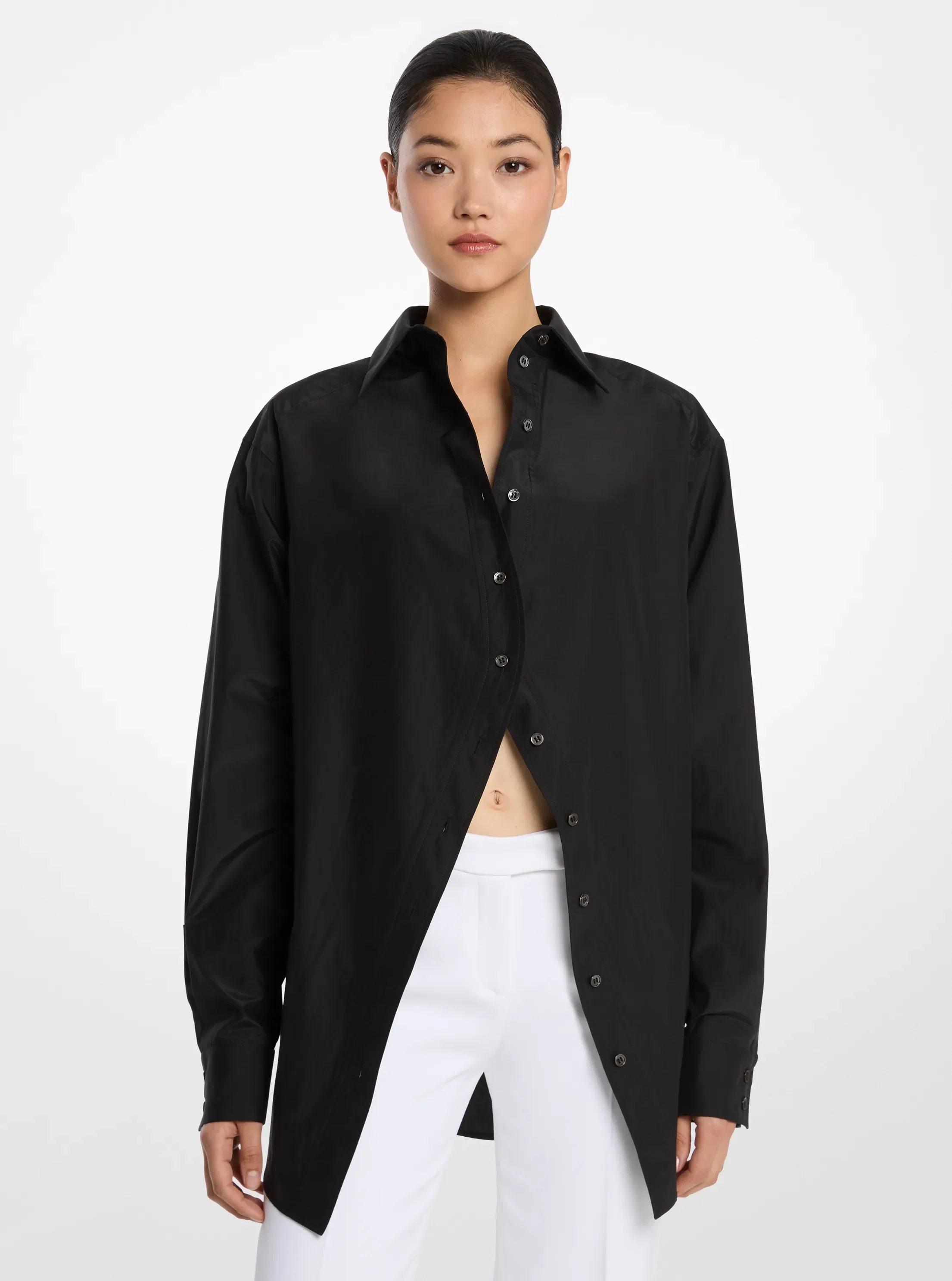 Женская рубашка Michael Kors Silk and Cotton Taffeta Portrait Collar, цвет: Чёрный — фото 3