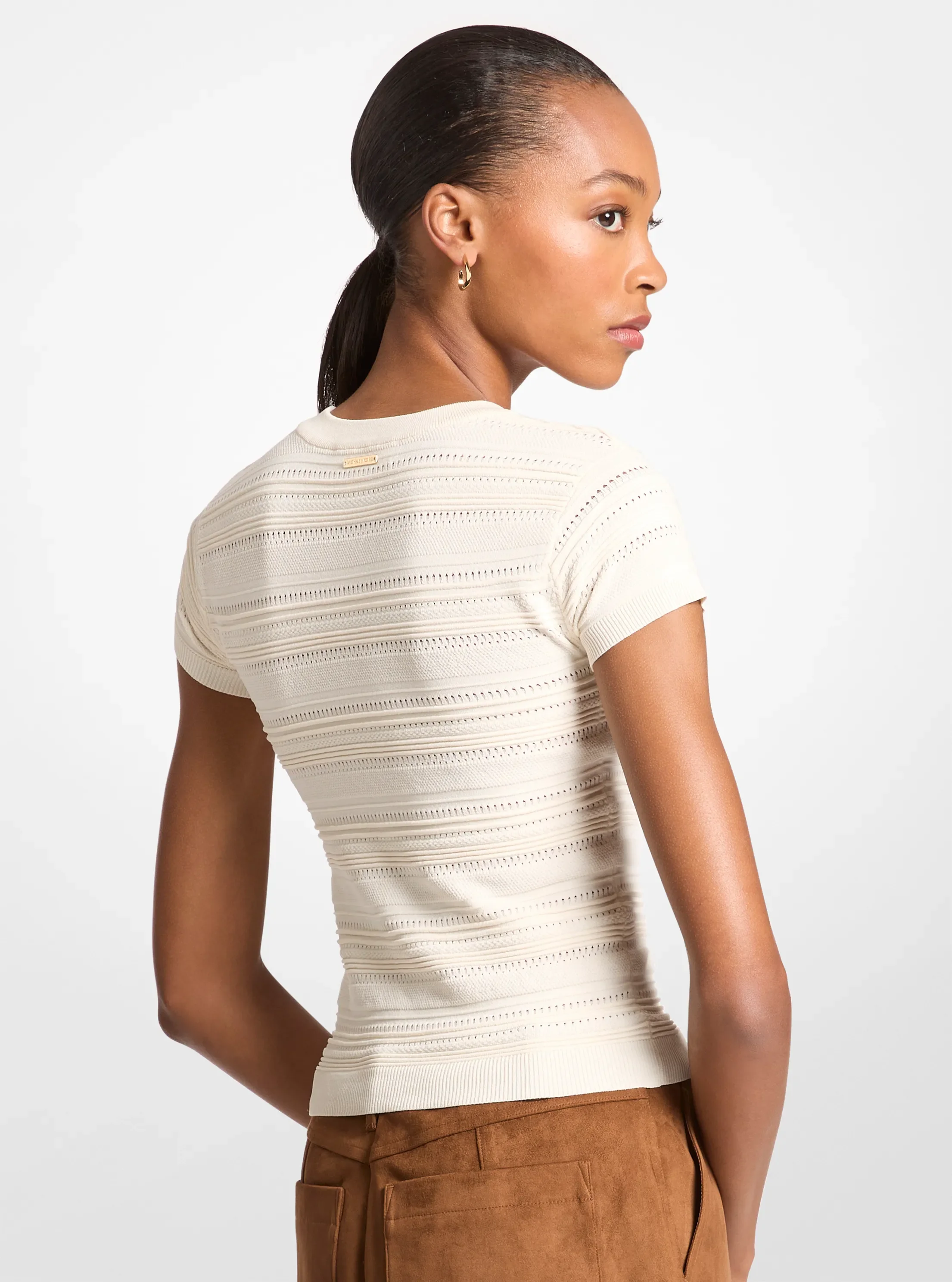 Топ Michael Kors Knit Short-Sleeve Top, цвет: Костяной — фото 2