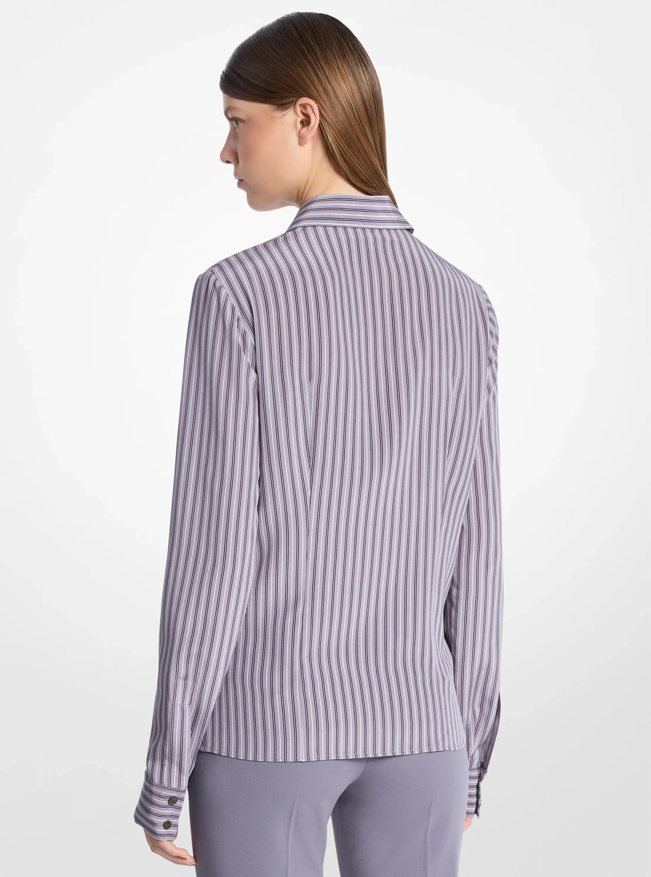 Женская рубашка Michael Kors Hansen Striped Silk Crepe De Chine, цвет: Комбинированный — фото 2