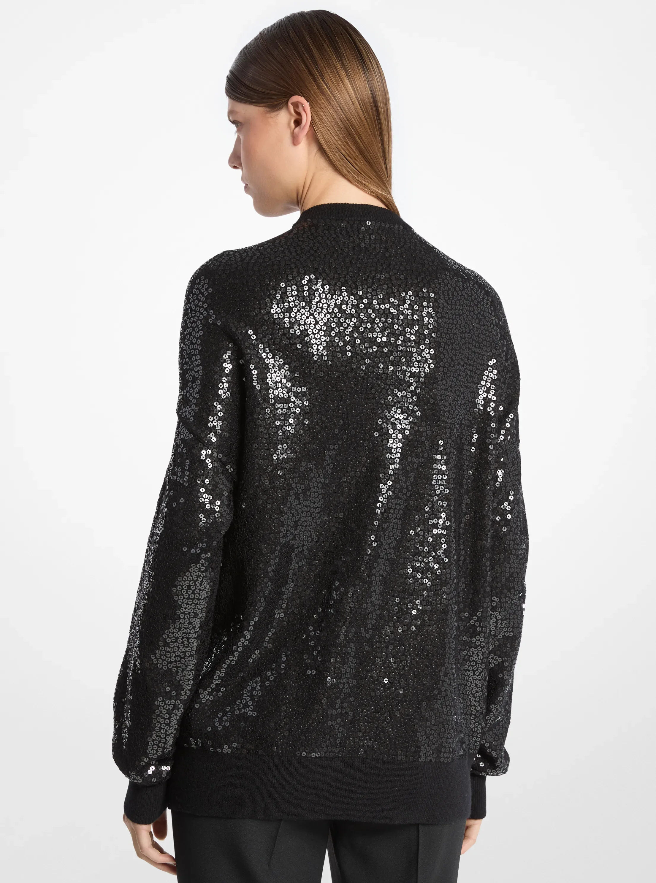 Свитер Michael Kors Hand-Embroidered Sequin Cashmere Scarf-Effect, цвет: Чёрный — фото 2