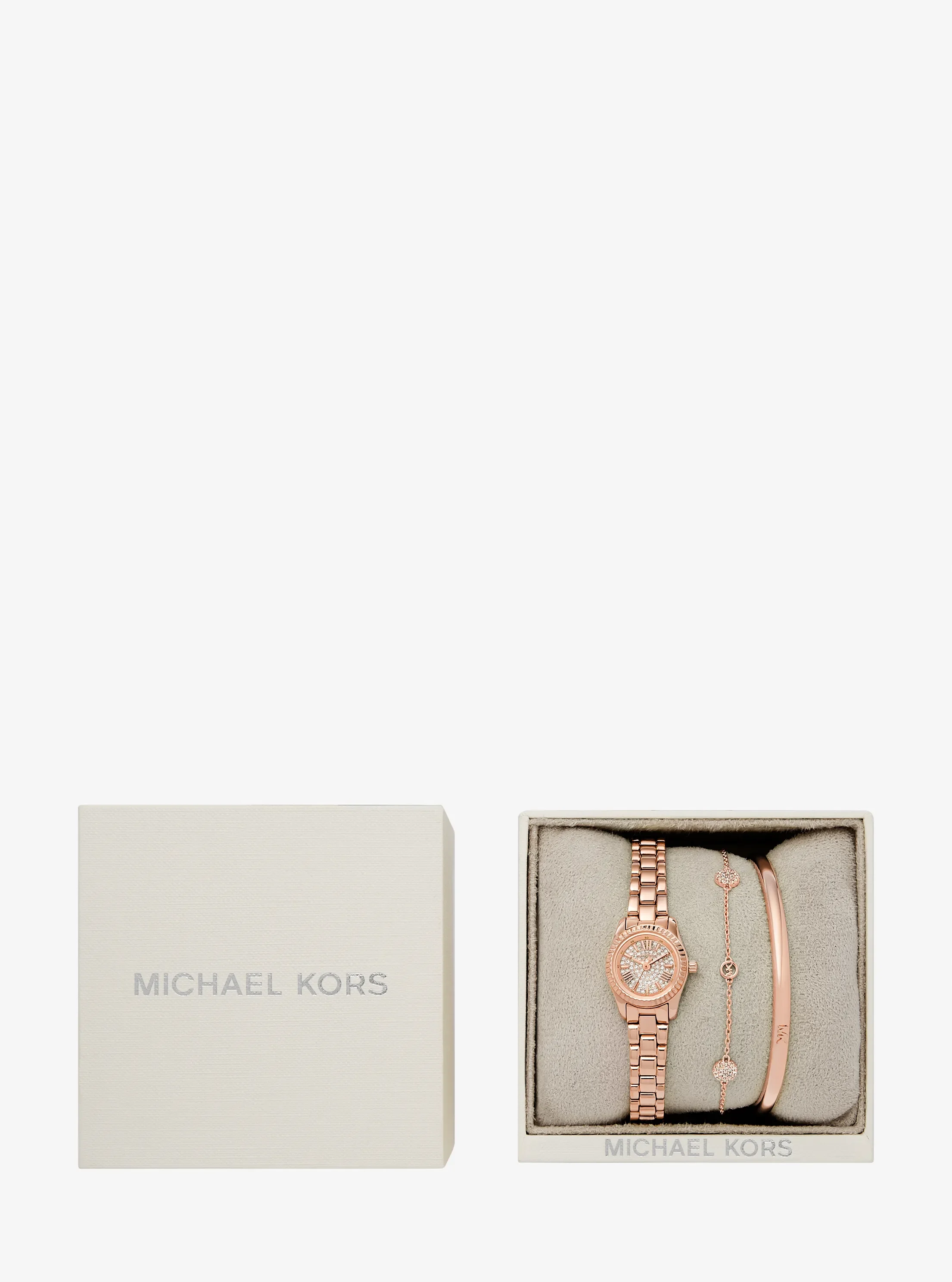 Часы Michael Kors Petite Lexington Pavé Rose Gold-Tone Watch and Jewelry Gift Set, цвет: Розовое золото — фото 4