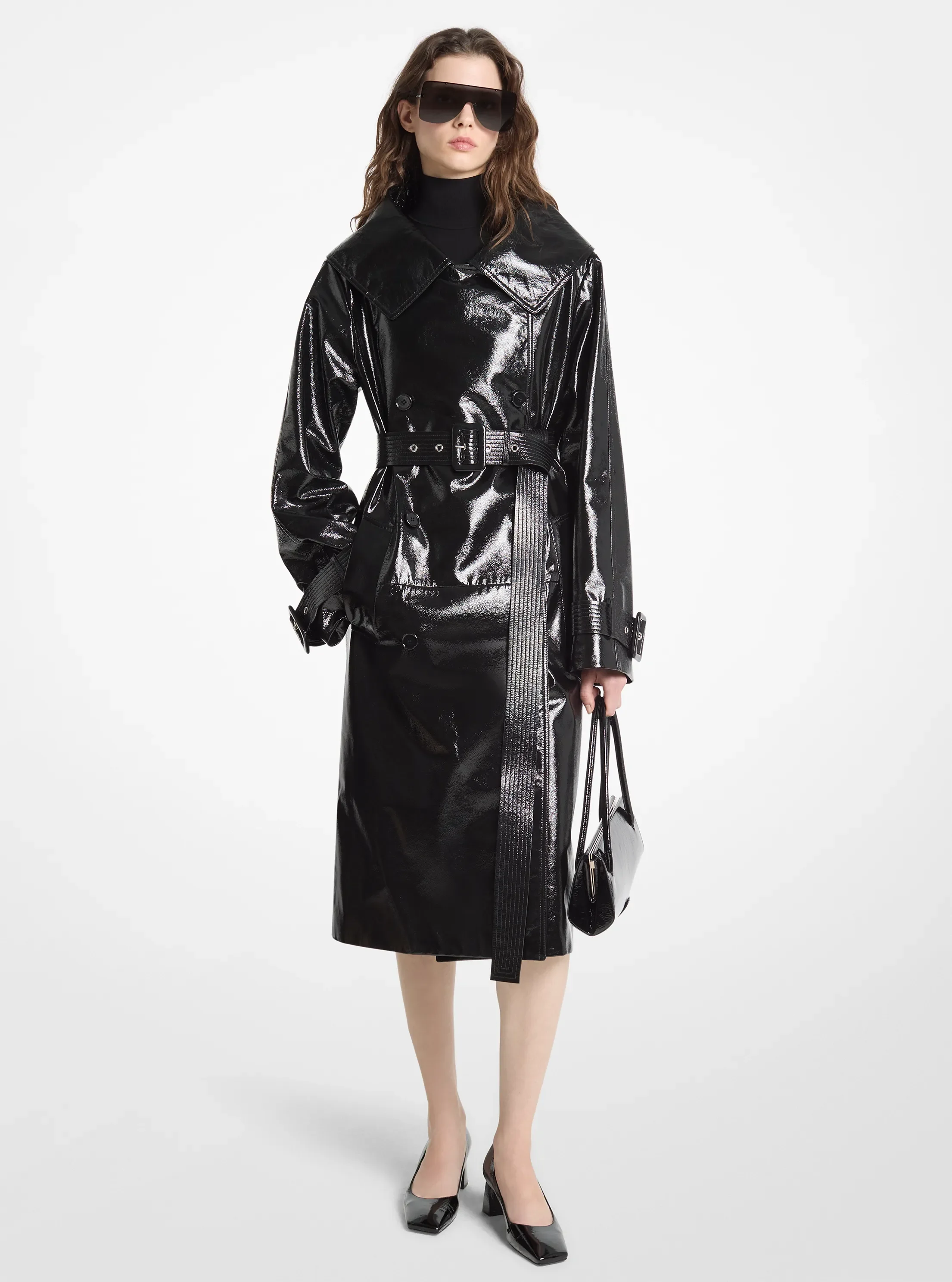 Женские куртки Michael Kors Crackled Leather Portrait Collar Trench Coat