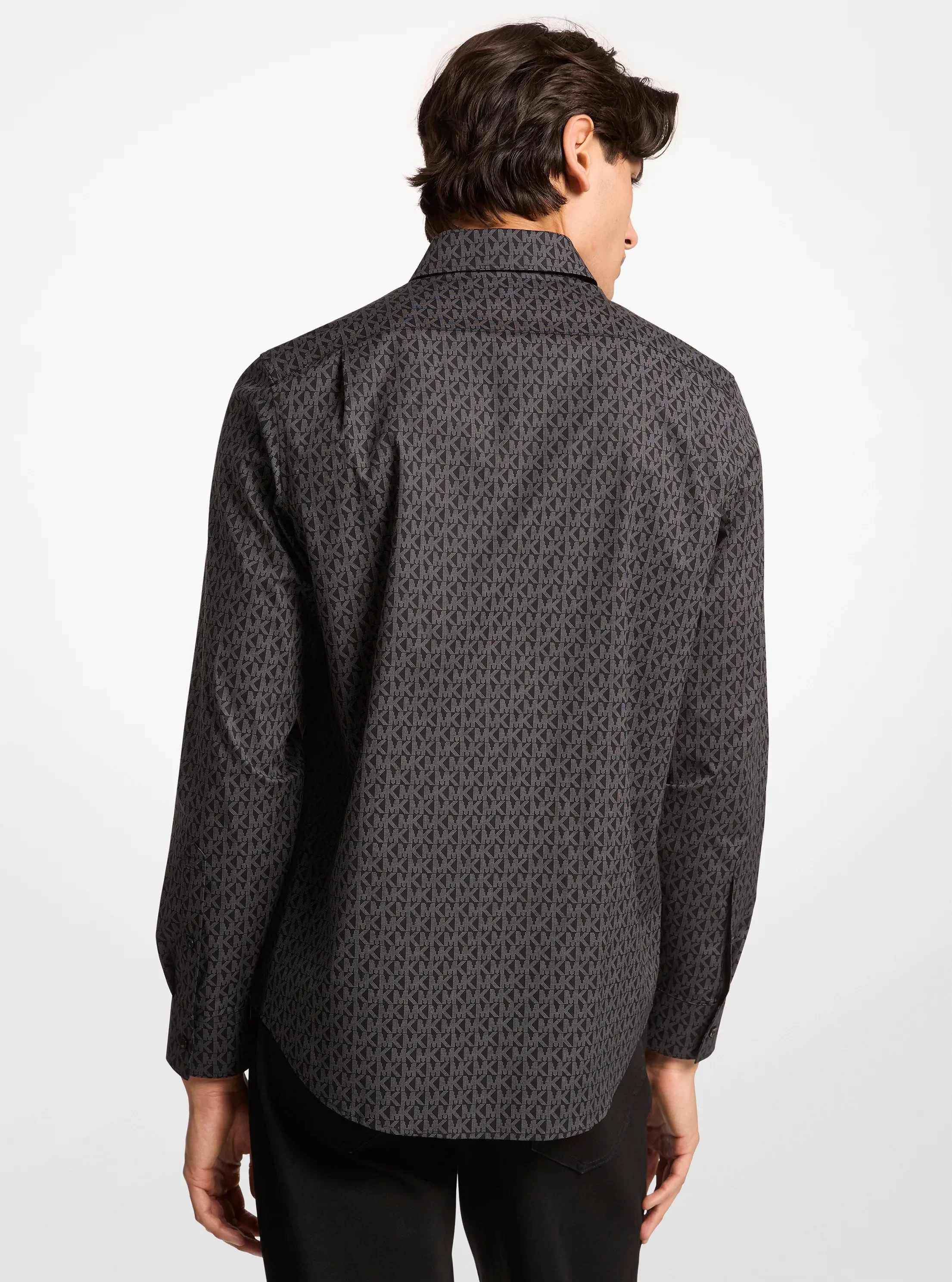 Рубашка Michael Kors Signature Logo Print Stretch Cotton, цвет: Чёрный — фото 2